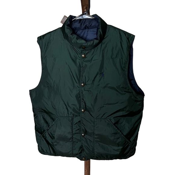 Polo Ralph Lauren Reversible Down Puffer Vest Navy Green Mens Large - Picture 4 of 7